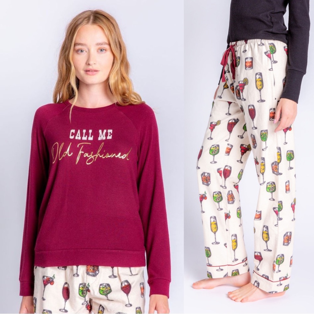 PJ Salvage Cheers Set Flannel PJ Pants and PJ Salvage Old Fashioned Top NEW